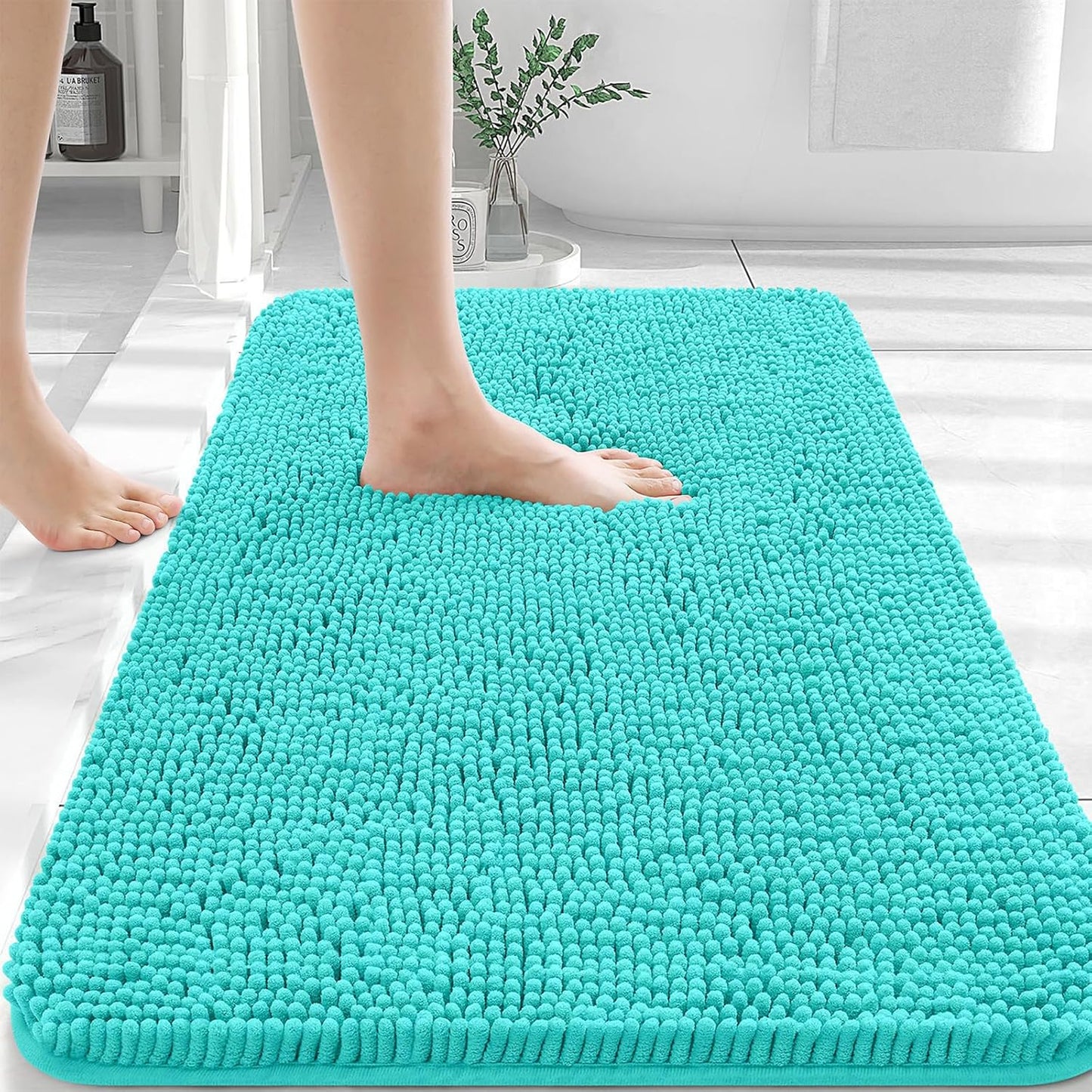 OLANLY Bathroom Rugs 36x24, Extra Soft Absorbent Chenille Bath Rugs, Rubber Backing Quick Dry, Machine Washable Bath Mats for Bathroom Floor, Tub and Shower, Home Decor Accessories, Teal