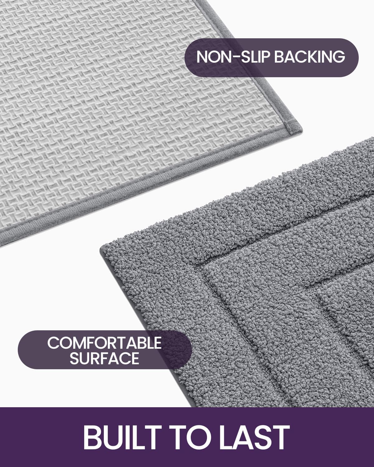 DEXI Bathroom Rug 32x20, Non Slip Washable Bath Mat for Shower Floor, Absorbent Soft Bathmat with Rubber Backing, Quick Dry Microfiber Carpet, Grey