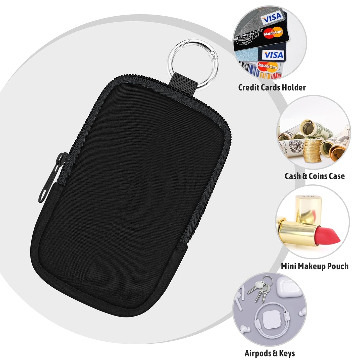 Hand Sanitizer Spray Case, Hand Sanitizer Holder Zippered Pouch, Cute Fashion Accessory with Snap Hook for Glow Mist and Power Mist 1FL OZ, Black