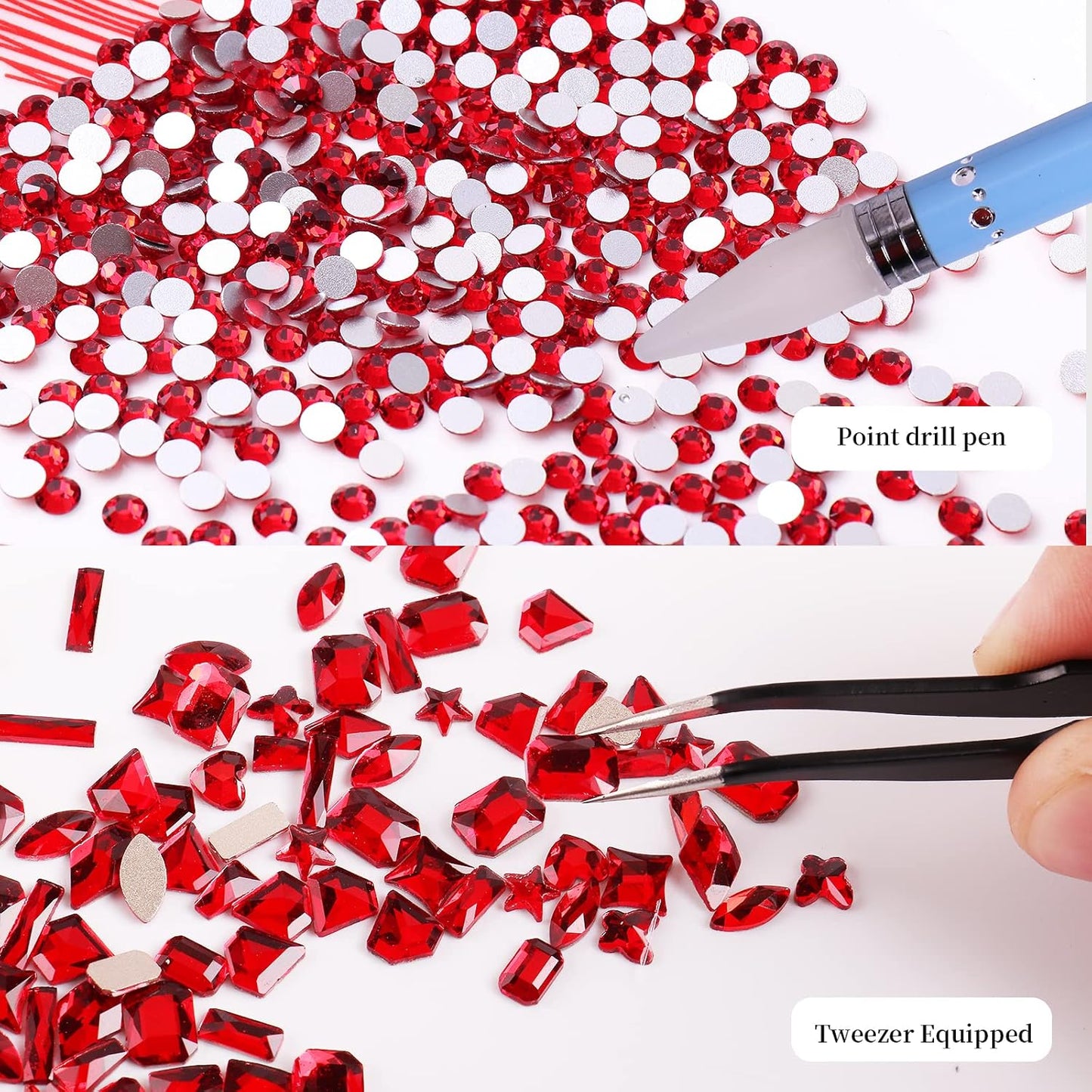 HOINCO 3320Pcs Multi-Shaped Crystal Red Nail Rhinestones & Gems for DIY Nail Art