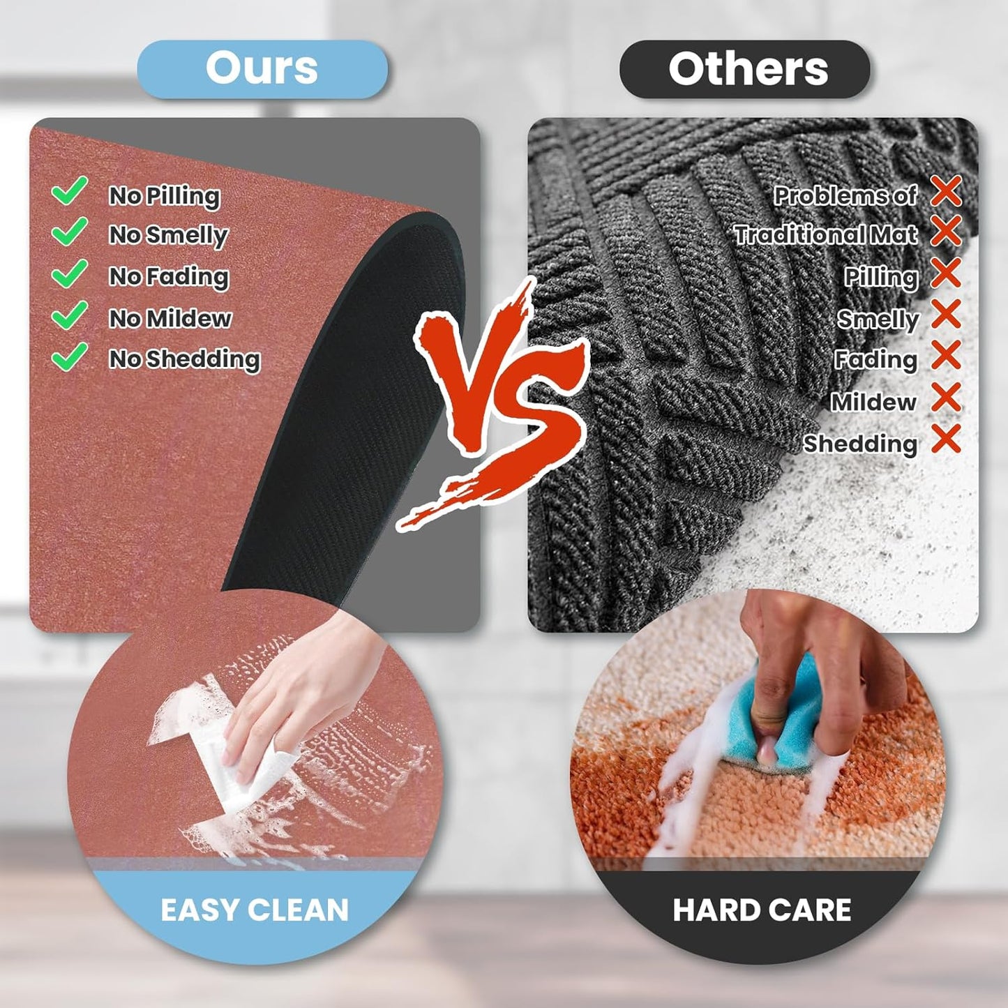 Diatomaceous Earth Bath mat Bathroom Rugs Super Absorbent Quick Dry Non Slip Bath Mat Thin Bathroom Floor Mats Fit Under Door-Shower Rug for in Front of Bathtub Shower, Brown, 23.6"x66.9"