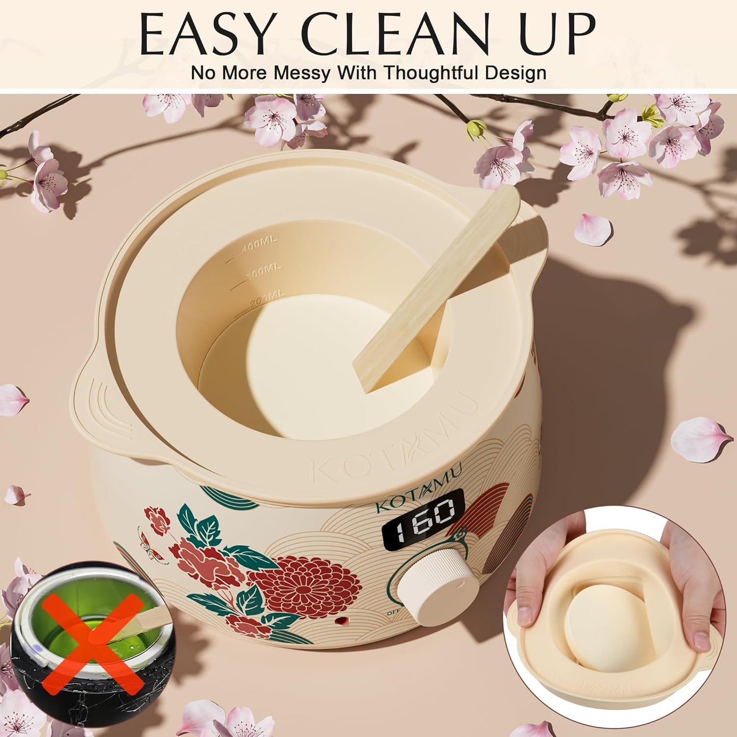 KOTAMU Waxing Kit for Women & Men, Wax Warmer for Hair Removal, Digital Wax Kit with Silicone Pot，Ideal for Face Eyebrow Arm Legs Armpit &Sensitive Skin, Lucum Waxing Machine for Home Salon Use