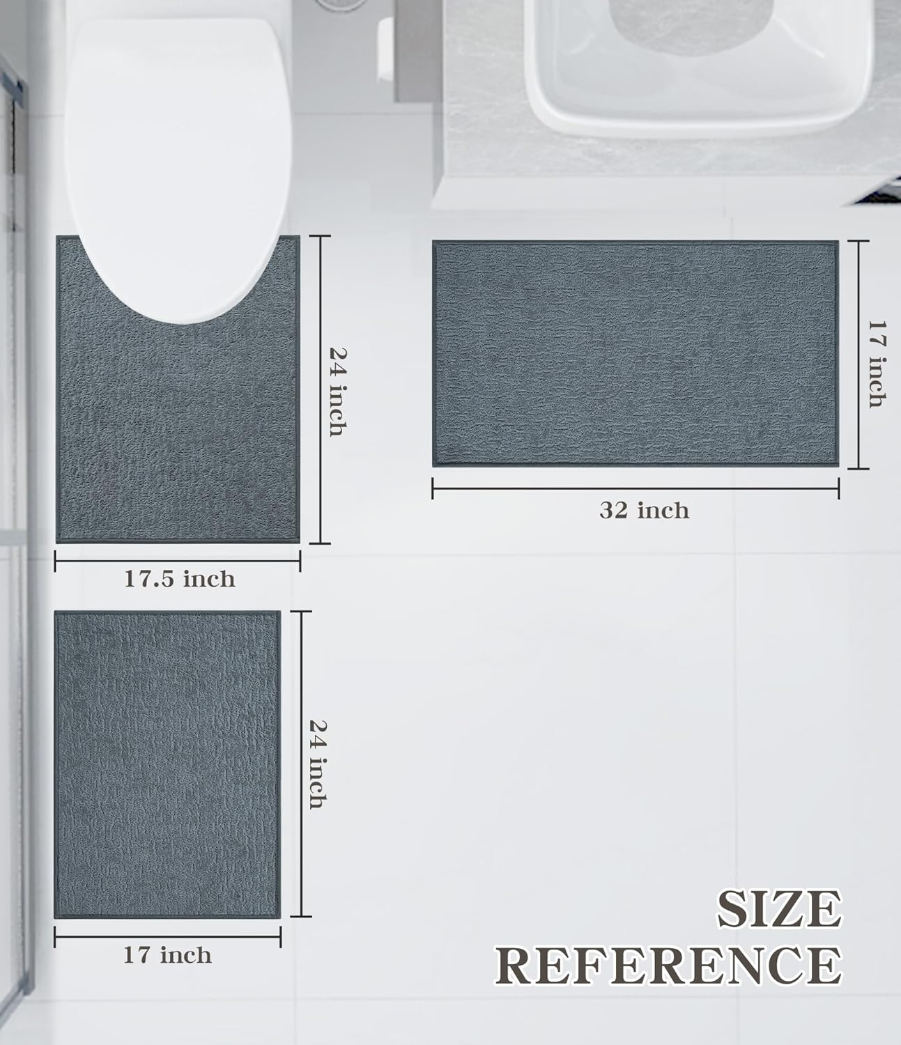 chakme Bathroom Rug Sets 3 Piece, Ultra Thin Bath Mat Quick Dry Bath Mat Set, Absorbent Bath Mat for Bathroom Non Slip Machine Washable, (Light Blue, 3 Piece)