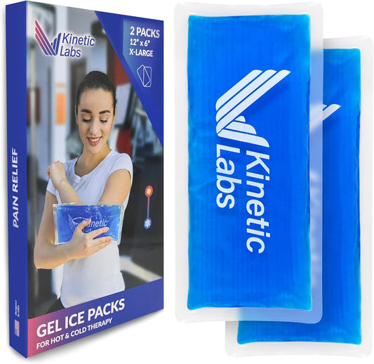 Reusable Gel Ice Packs for Injuries by Kinetic Labs (2 Pack) - Hot Cold Packs for Injuries 12" x 6" - Flexible Ice Packs for Back Head Knee Shoulder Neck Ankle Elbow Feet Headaches Surgery (X-Large)