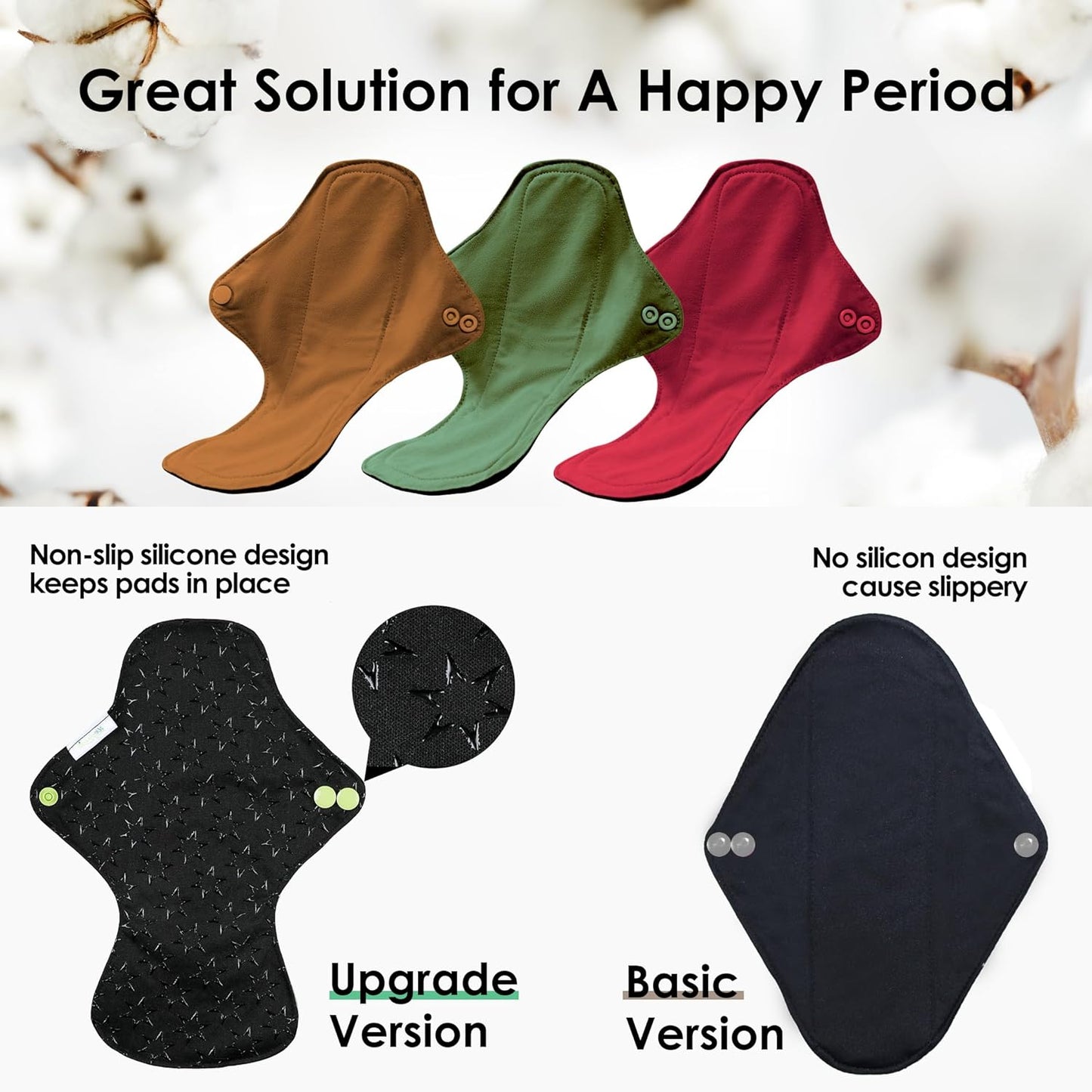 wegreeco 6 Pc Reusable Menstrual Pads, Ultra Absorbent Cloth Pads for Light/Heavy Flow, Sanitary for Teens, Women, Nonslip Panty Liners + Bag (Aqua, Burgundy, Coffee, XL)