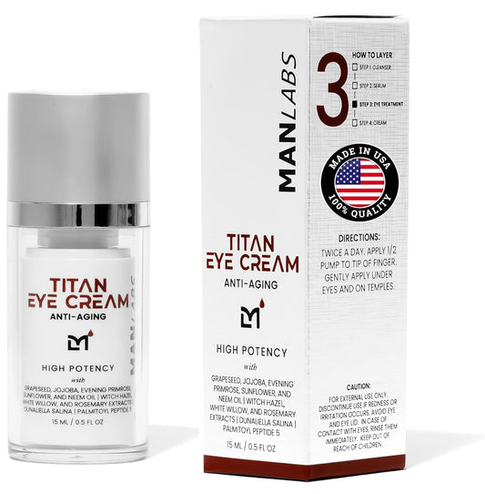 Titan Anti-Aging Mens Eye Cream – Mens Dark Circles Under Eyes Treatment – Eye Bags Treatment for Men – Puffy Eyes Treatments for Men – Peptides, HA, Herbal Extracts –All Skin Types–Unscented