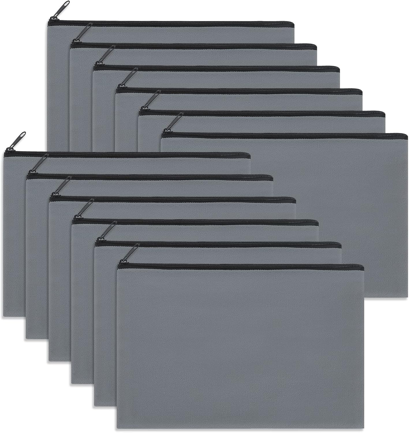 12 Pieces Cotton Canvas Makeup Bag, Multipurpose Cosmetic Bag with Zipper Travel Toiletry Pouch, Blank DIY Craft Bag (Grey, M)