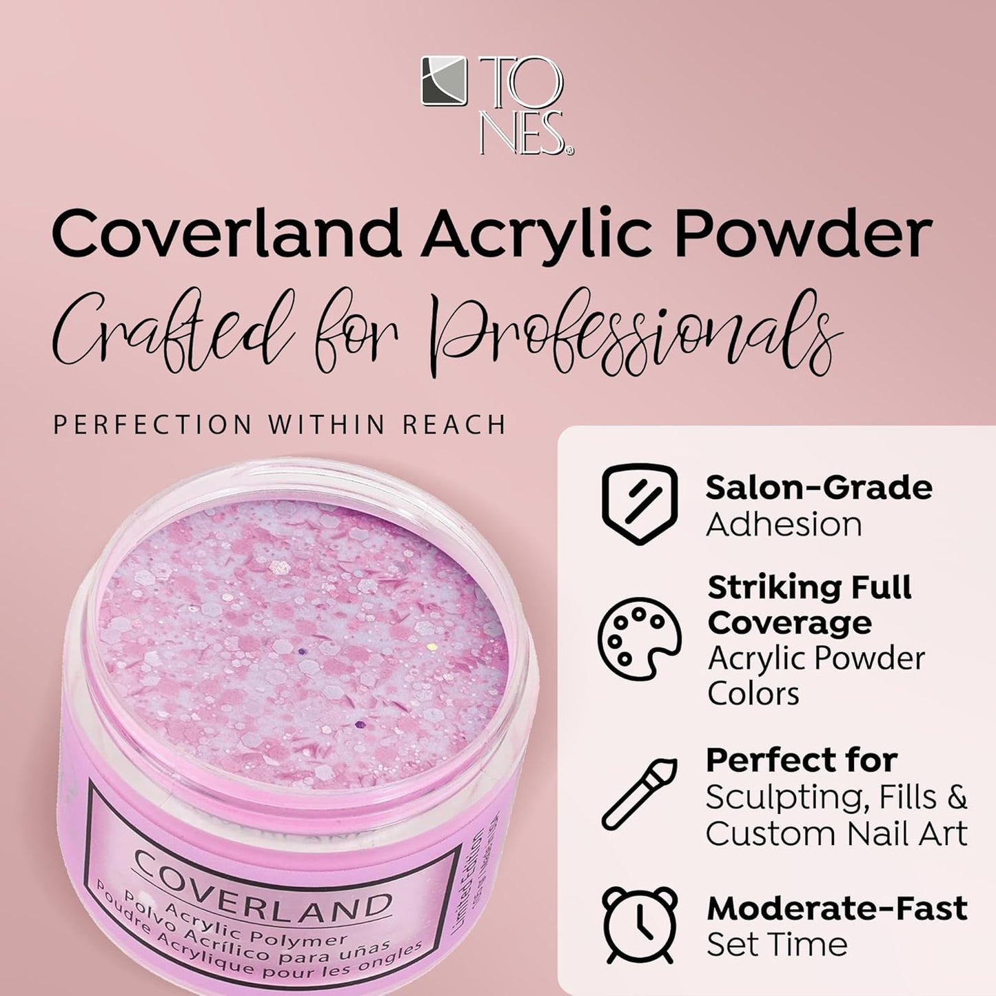 Tones Coverland Acrylic Nail Powder "Fuschia Jewel" - Limited Edition Acrylic Powder for Nail Design, Sculpting, and Masking Nail Bed Imperfections - Professional Acrylic Nail Supplies - (1.5 Oz)