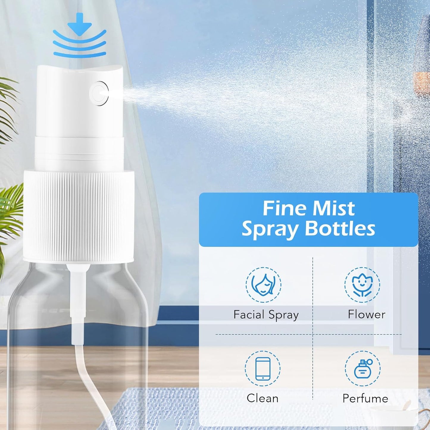 Spray Bottles, 2.7oz/80ml Clear Empty Fine Mist Plastic Mini Travel Bottle Set, Small Refillable Liquid Containers with 2pcs Funnels and 24pcs Labels (6 Pack)