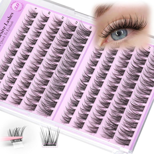 Yawamica Self Adhesive Eyelashes Wispy Lash Clusters No Glue Needed DIY Lash Extension 8-16mm Pre-Glued Eyelash Clusters Reusable Press on Lashes Natural C Curl Individual Lashes DIY Lash for Beginner