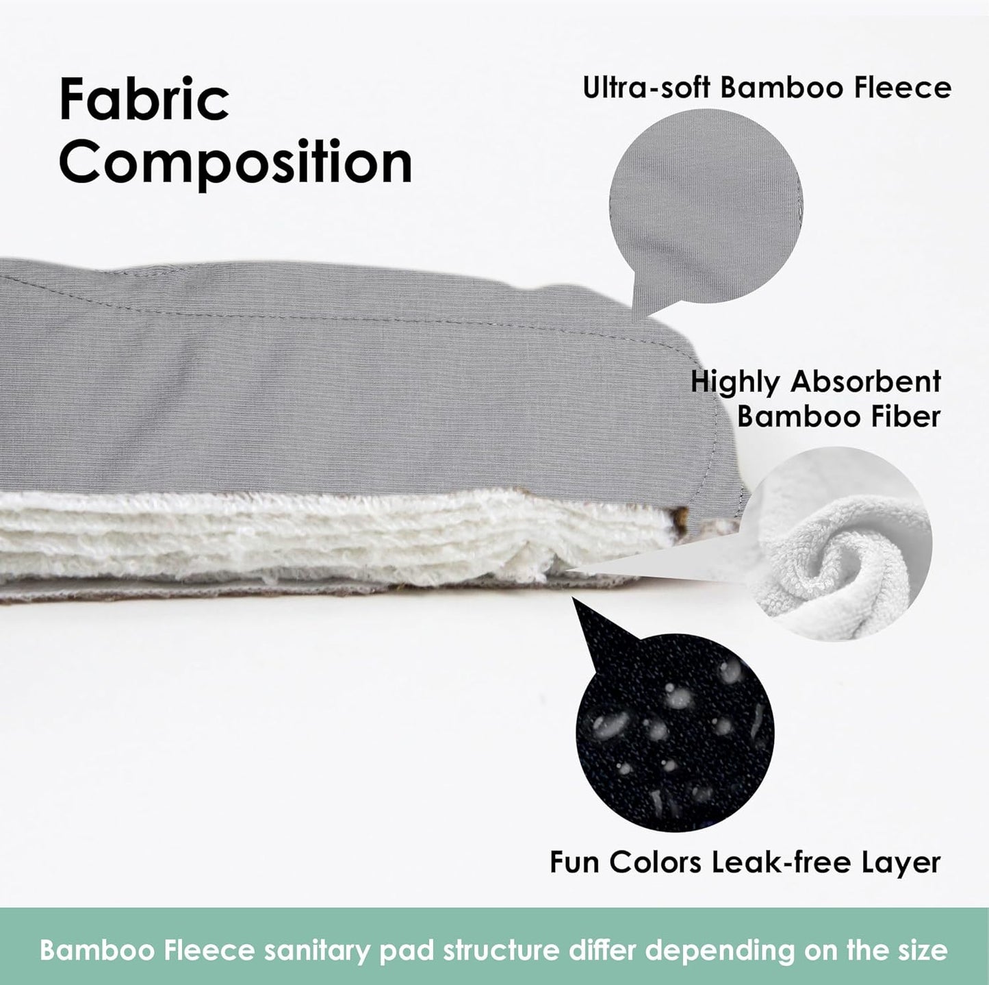 wegreeco 6 Pcs Reusable Menstrual Pads, Ultra Absorbent Cloth Pads for Heavy Flow, Sanitary for Teens, Women, Nonslip, Grey Inner, Black Outer, X-Large