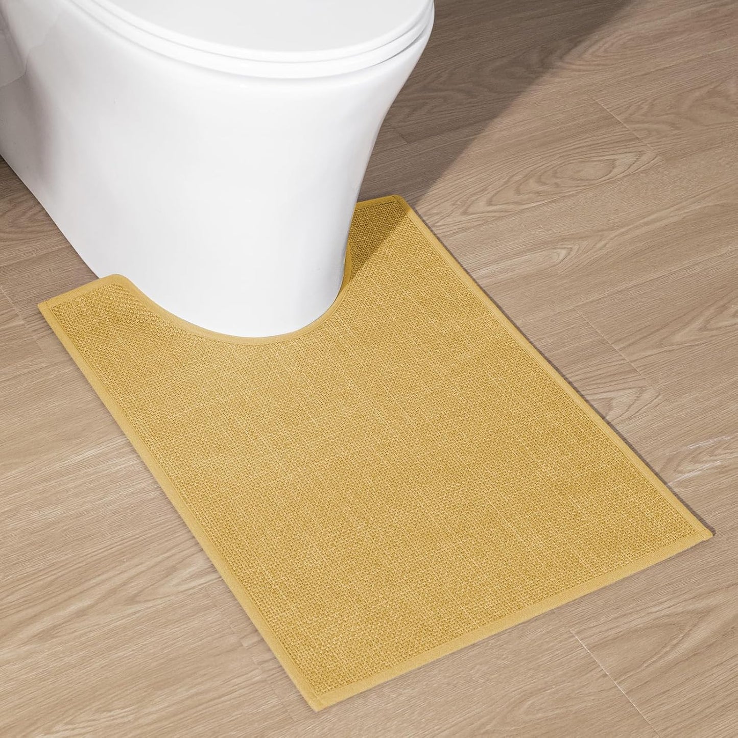 chakme Bathroom Rugs Mat U-Shaped 24x17, Ultra ThinNon Slip Bath Mat Small Quick Dry Absorbent Bath Matfor Bathroom Floor, (Yellow, U-24"x17")