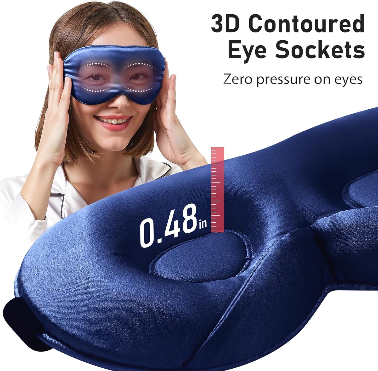 LitBear 100% 22 Momme Mulberry Silk Sleep Mask - 3D Contoured Eye Mask for Men Women, Soft Breathable Sleeping Mask with Adjustable Strap, Perfect Blocks Light for Sleeping (Midnight Blue)