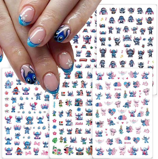 6 Sheets Cute Nail Art Stickers Self-Adhesive 3D Nail Sticker Cartoon Nail Decals Kawaii Party Favors Nails Decoration Gifts for Girls Women Nail Art Design Sticker