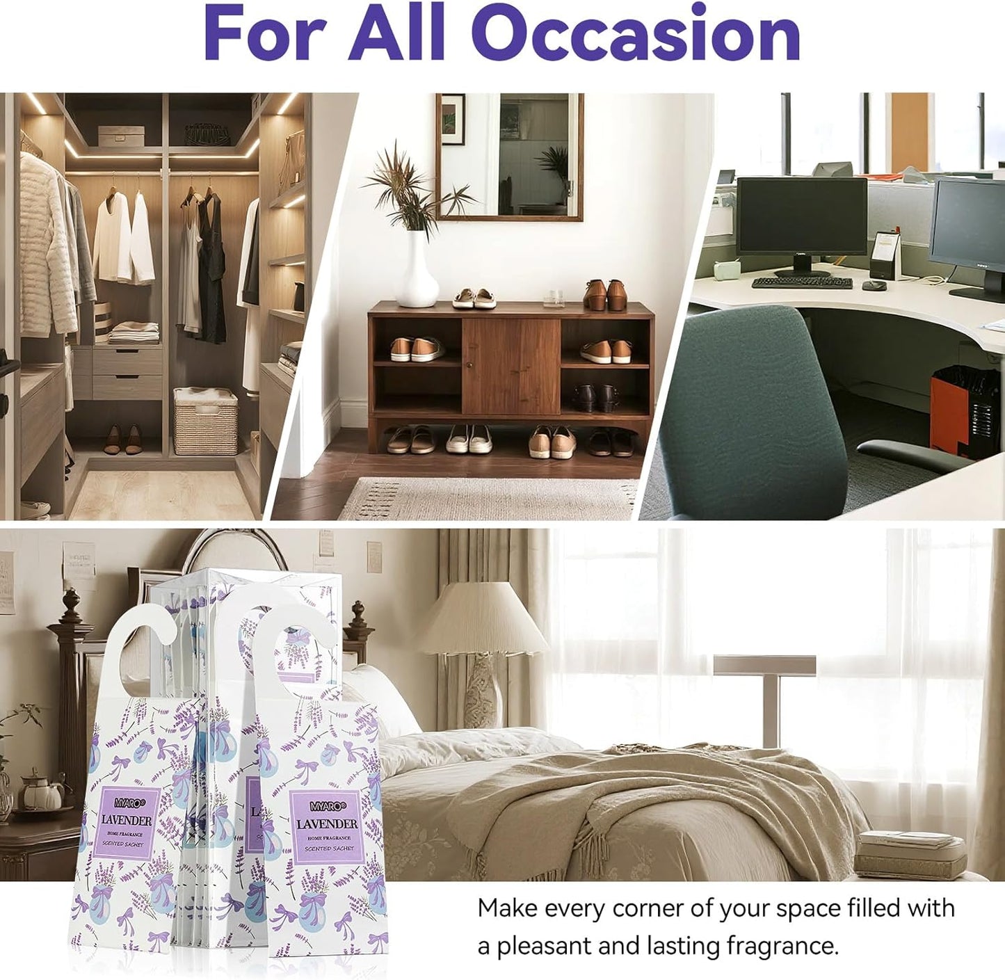 MYARO 12 Packs Lavender Large Scented Sachets for Drawer and Closet, Long-Lasting Hanging Sachet Bags Closet Deodorizer Scented Air Fresheners for Home for Lover