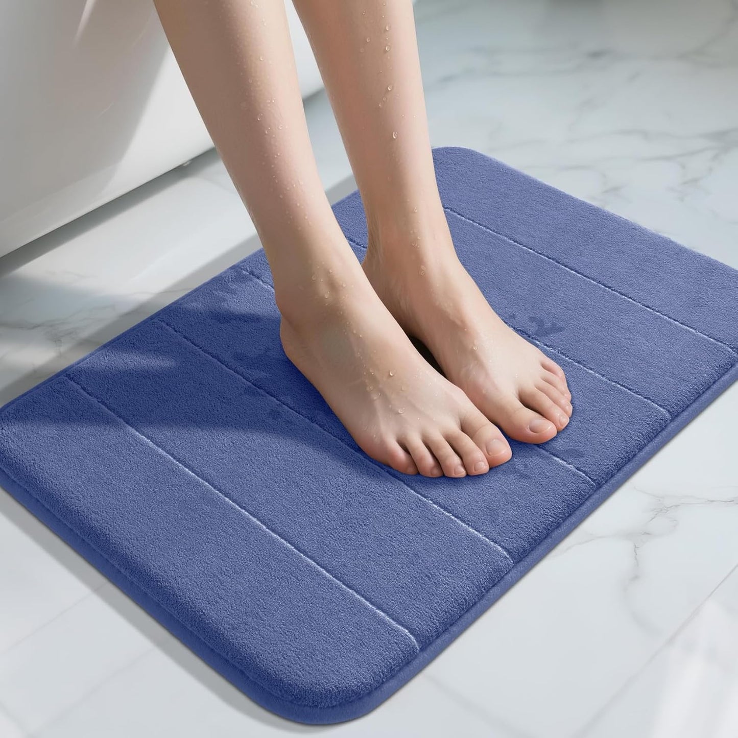 Yimobra Memory Foam Bath Mat, Super Soft Absorbent Bathroom Rug Non Slip 24x17 Inch, Quick Dry, Machine Washable Floor Carpet for Tub Shower, Home Decor Accessories, Navy Blue