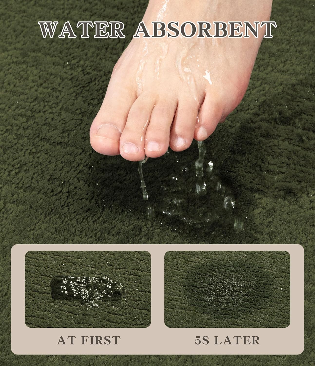 chakme Bathroom Rugs Mat 24x17, Ultra Thin Non Slip Bath Mat Small Quick Dry Absorbent Bath Mat for Bathroom Floor, (Dark Green, 24"x17")