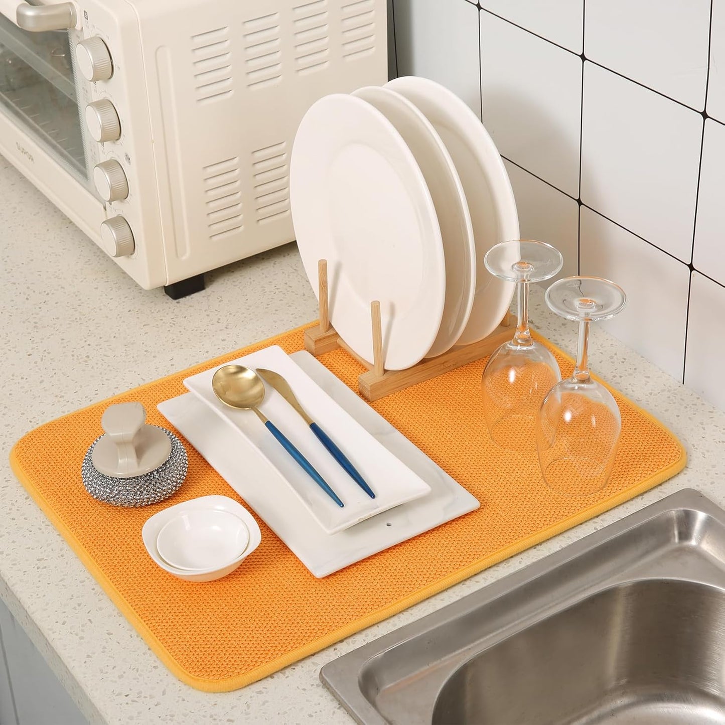 2 Pack Microfiber Dish Drying Mat for Kitchen Counter,Ultra Absorbent Dish Drainer Mat ,Dish Drying Pad , Dish Rack Mat 20×15 Inch (Yellow)