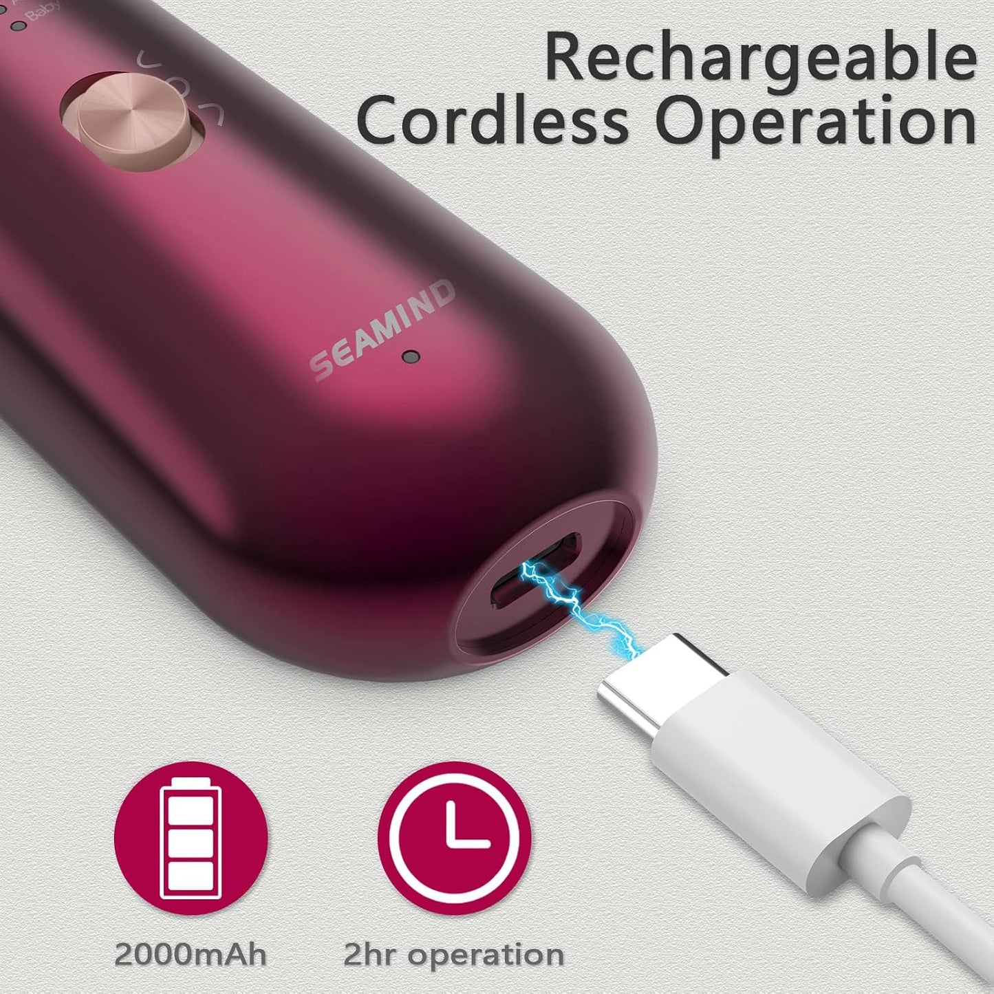 Professional Manicure Pedicure Set - Cordless Electric Foot Nail Care Trimmer Buffer Tools - 5 Speeds, Rechargeable, Thick Nails (Red)