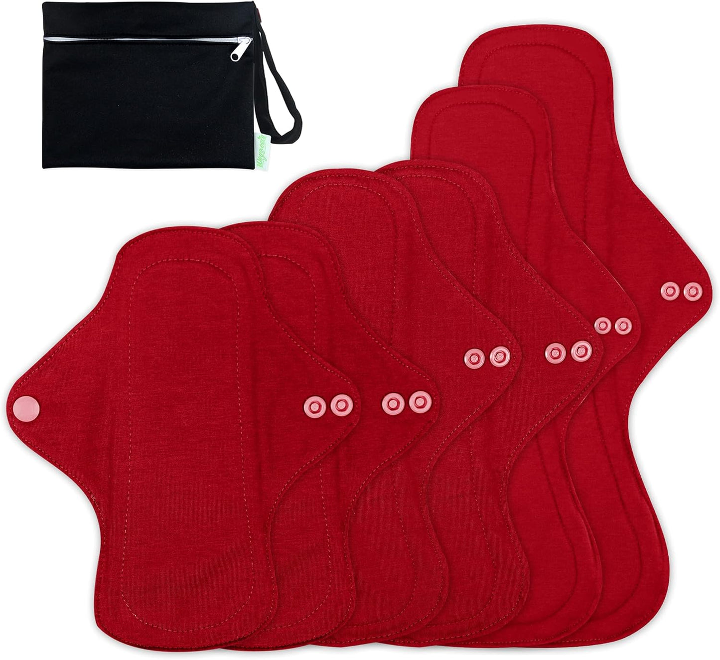 wegreeco 6 Pcs Reusable Menstrual Pads, Ultra Absorbent Cloth Pads for Heavy Flow, Sanitary for Teens, Women, Nonslip Panty Liners + Bag (Burgundy, Starter Kit Set)