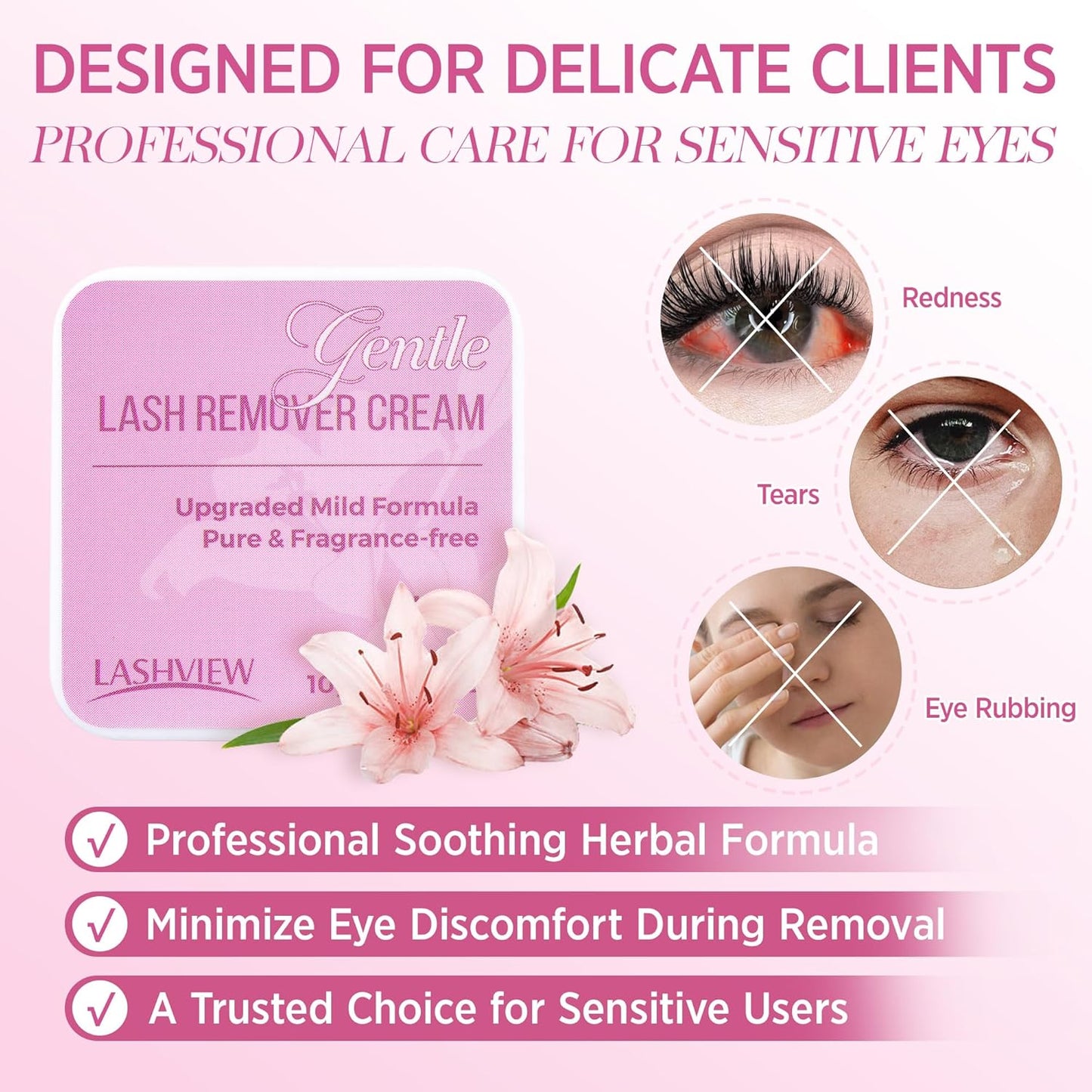 LASHVIEW Eyelash Extension Remover Cream - 1-3 Minutes Fast & Gentle Removal, Low Irritation Gel Texture for Sensitive Skin, Infused with Lily, 10g