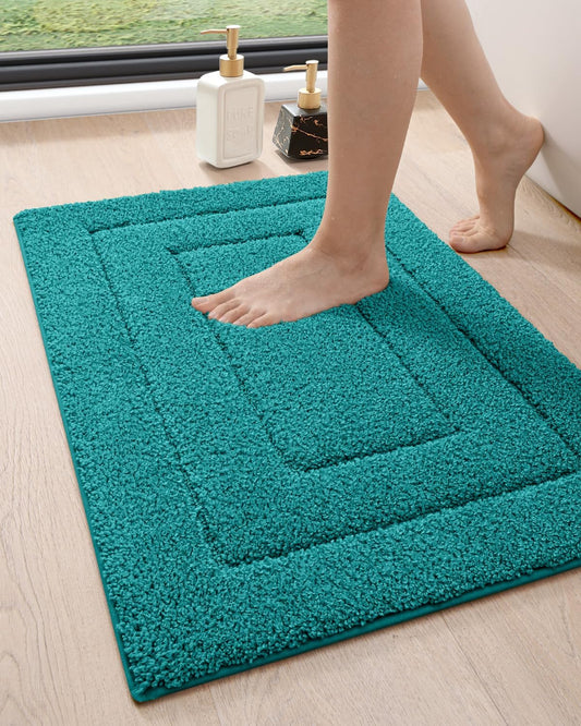 DEXI Bathroom Rug 24x16, Non Slip Washable Bath Mat for Shower Floor, Absorbent Soft Bathmat with Rubber Backing, Quick Dry Microfiber Carpet, Teal
