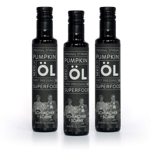 Schlacher & Söhne Styrian Pumpkin Seed Oil: 100% Pure, Cold Pressed, Non GMO, Gluten Free, Vegan, May Helps in Hair Growth, Made in Austria (3 Pack of 250 ml)