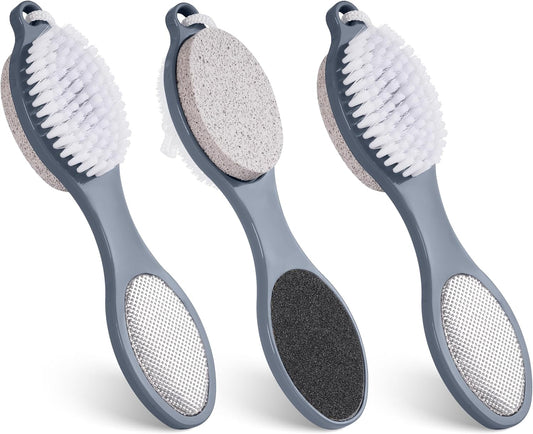 3 Pcs 4 in 1 Foot Brush for Use in Shower with Pumice Stone, Foot Rasp and Sandpaper, Foot Scrubber Brush for Feet, Dead Skin Remover for Foot Care