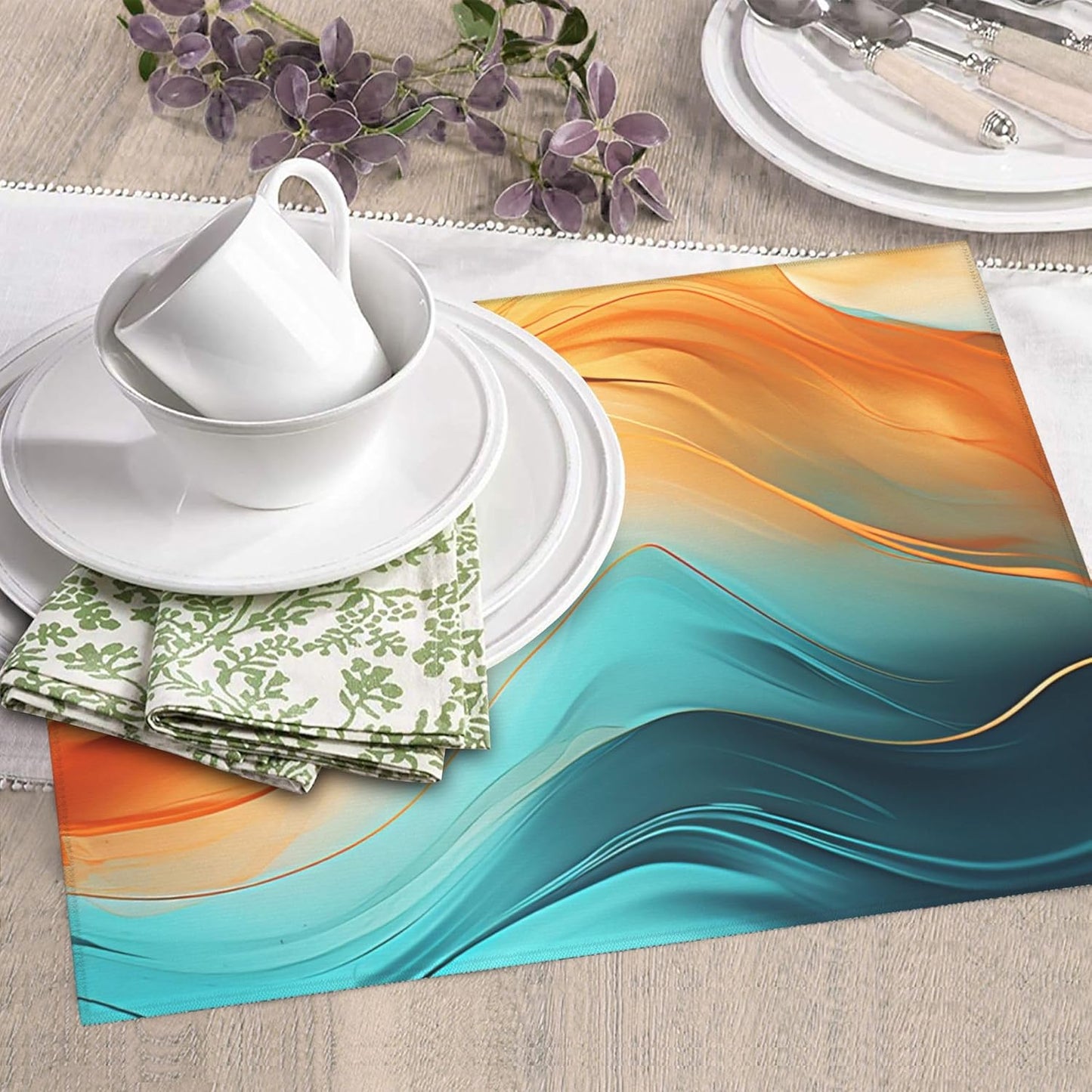 Orange Teal Marble Dish Drying Mat for Kitchen Counter Washable Absorbent Reversible Microfiber Modern Drying Pad Kitchen Accessories 16x18 Inch