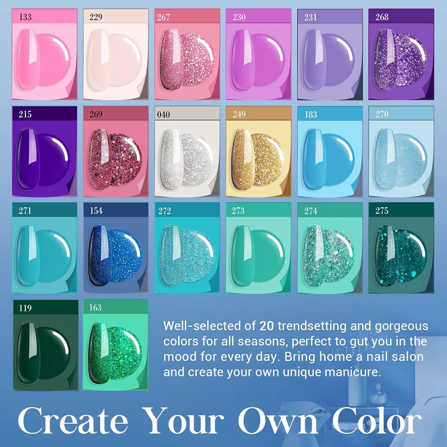 AZUREBEAUTY 31 Pcs Dip Powder Nail Kit Starter 20 Colors Glitter Nude Green Mermaid Serie Dip Powders Liquid Set with Base Top Coat Activator French Nails Art Manicure DIY Salon Christmas Gift