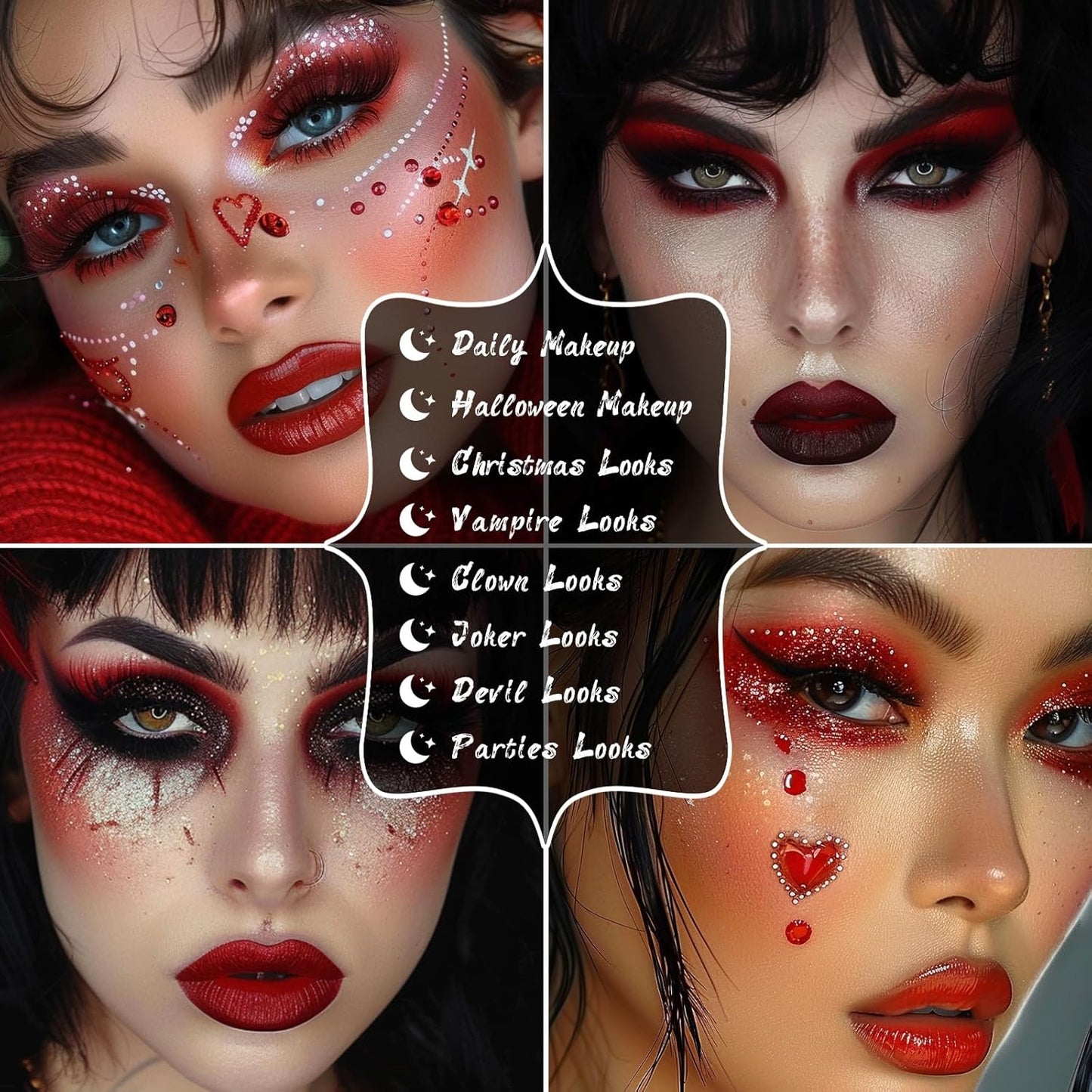 UCANBE Red Eyeshadow Makeup Palette, 15 Colors Burgunry Gray Silver Shimmer Matte Glitter Metallic Eye Shadow Pallet, Pigmented Make Up Kit for Halloween Parties Christmas Joker Vampire Clown