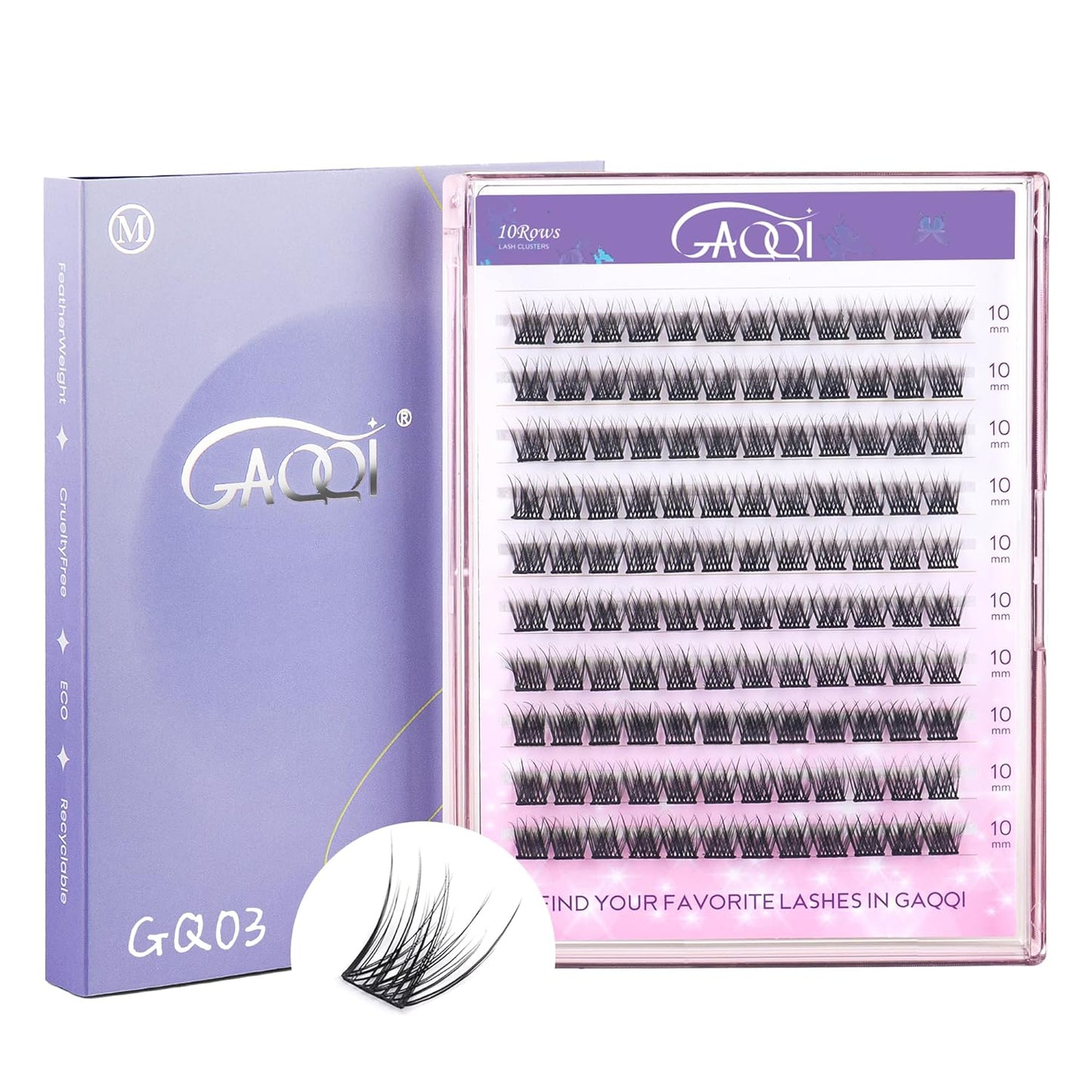 GAQQI Lash Clusters, Eyelash Clusters 120PCS C Curl Individual Lashes, Wispy Cluster Eyelash Extension 10mm Only, Natural Looking Cluster Lashes （GQ03, C Curl, 10mm)