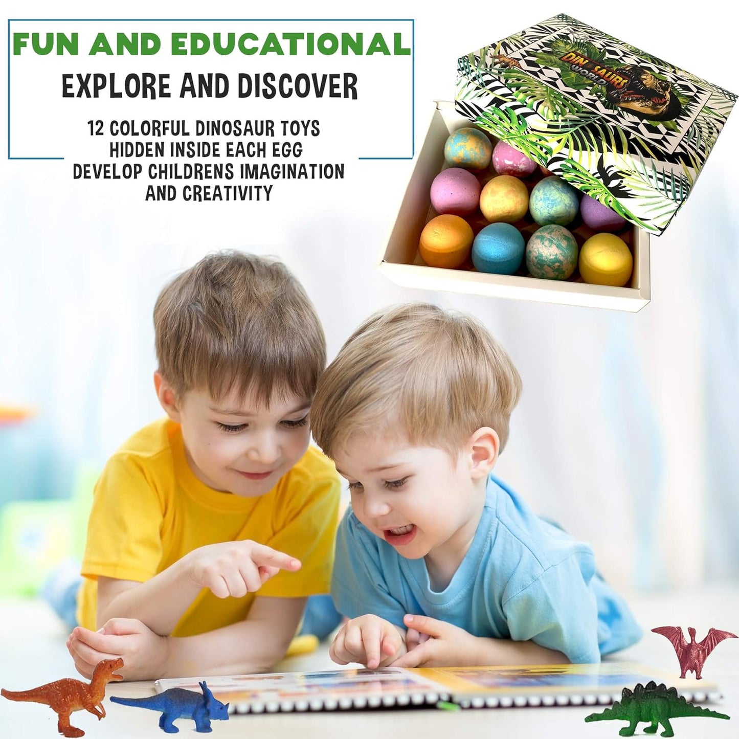 Bath Bombs for Kids with Surprise Inside - 12 Dinosaur Bath Bombs with Toys, Organic Colorful Bubble Bath Fizzies, Dino Egg Bath Bomb w/Rich Bubbles, Birthday Gifts for Kids, Boys, Girls