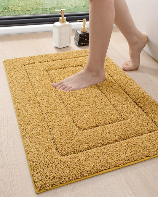 DEXI Bathroom Rug 24x16, Non Slip Washable Bath Mat for Shower Floor, Absorbent Soft Bathmat with Rubber Backing, Quick Dry Microfiber Carpet, Yellow