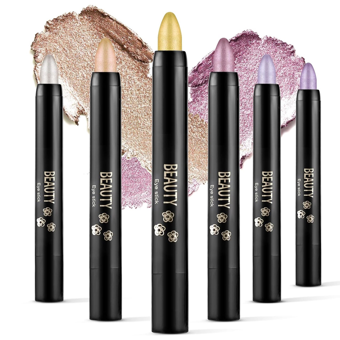 Boobeen 6PCS Cream Eyeshadow Stick Waterproof Pencil Crayon Eye Brightener Shimmer Pen Create Glitter Makeup, Easy to Use