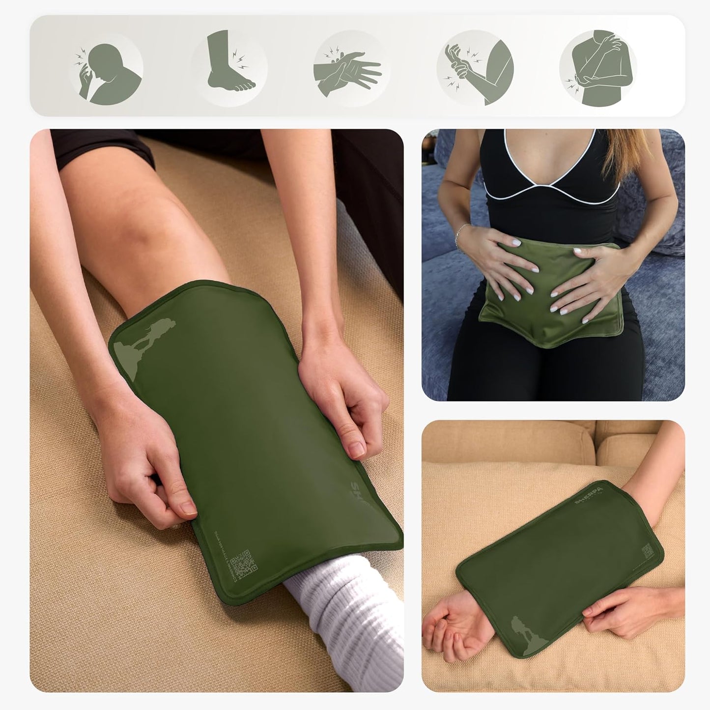 Medium Flexible Gel Ice Packs for Injuries Reusable - Soft Hot and Cold Packs for Injuries for Ankle, Arm, Foot, Leg, Back Pain Relief - 8" x 12" - Green
