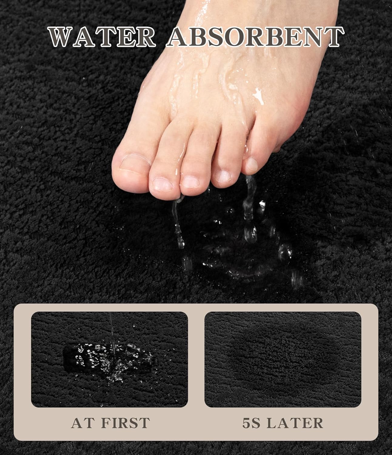 chakme Bathroom Rug Sets 2 Piece, Ultra Thin Bath Mat Quick Dry Bath Mat Set, Absorbent Bath Mat for Bathroom Non Slip Machine Washable, (Black, 2 Piece)