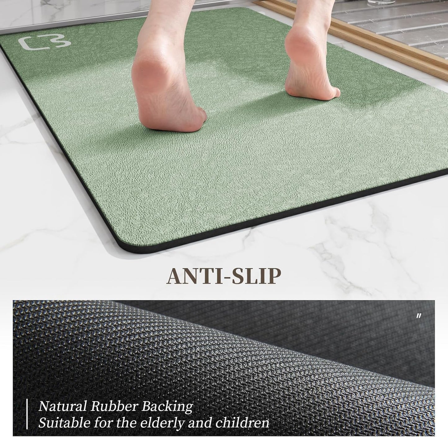 Sage Green Bathroom Mat Rugs 15.7" x 23.6" Super Absorbent Quick Drying Diatomaceous Earth Bath Mats for Bathroom Non Slip Rubber Backed Thin Bathroom Rugs Floor Mat, Machine Washable