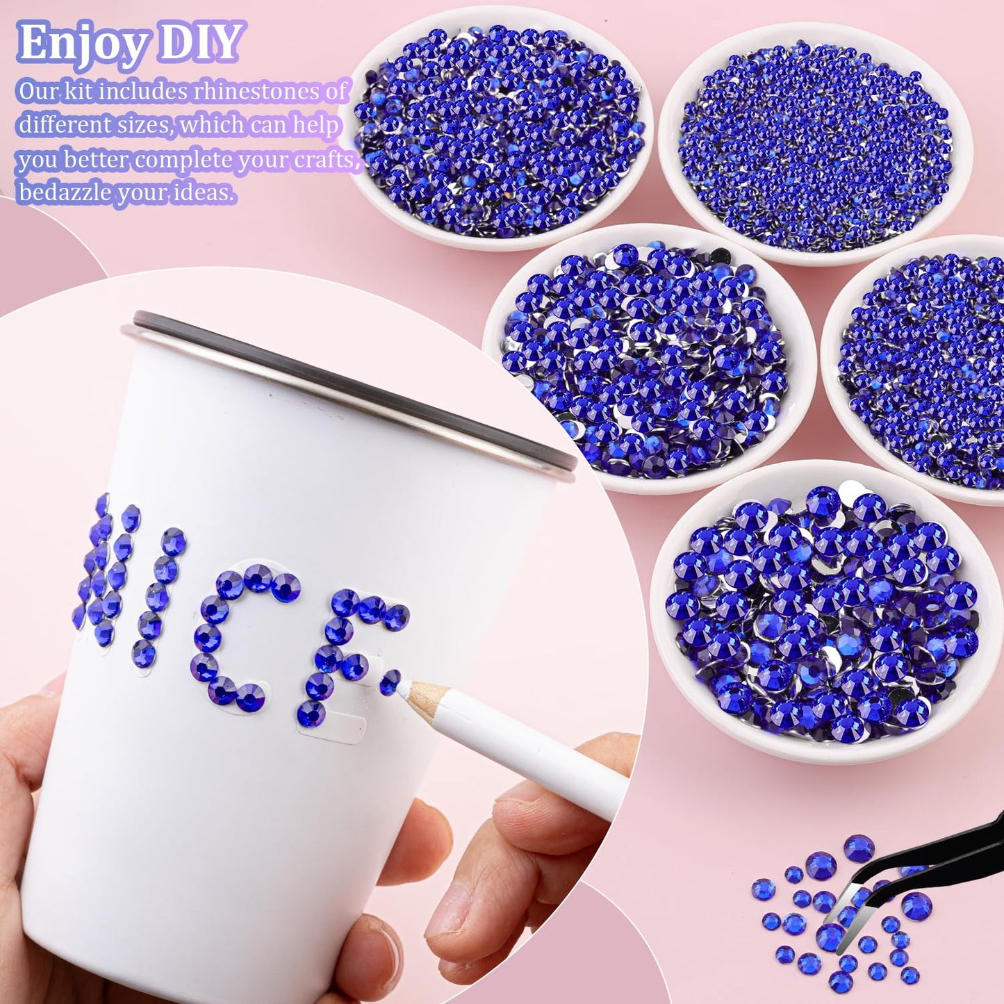 25000Pcs Resin Rhinestones for Crafting, Royal Blue 2-6mm Mixed Sizes Non Hotfix Flatback Gems, Bedazzling Crystal for DIY Crafts Clothing Tumblers Mugs Shoes Fabric Nail Art