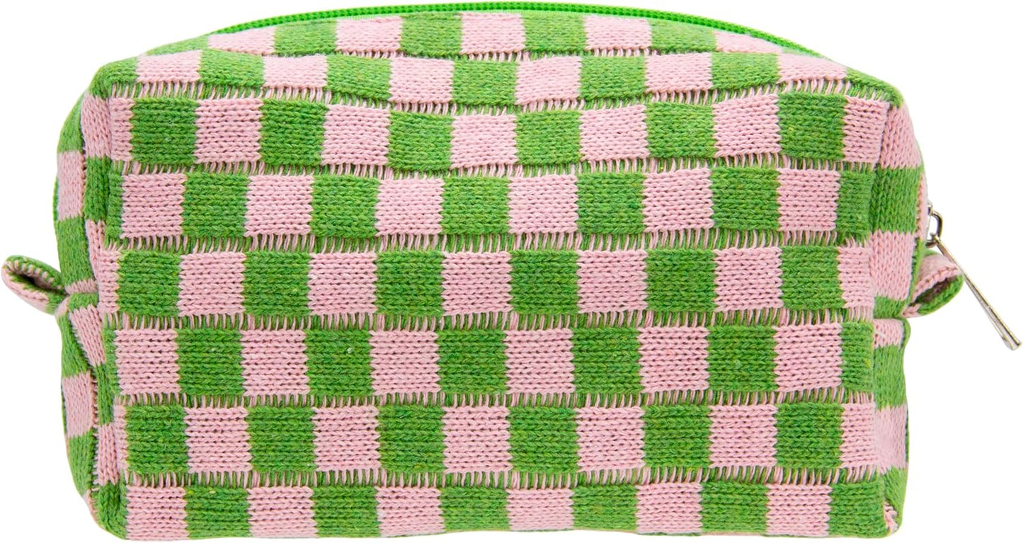PAZIMIIK Checkered Makeup Bag for Purse Portable Zipper Make Up Pouch Small Cosmetic Case for Travel Accessories Pink Green