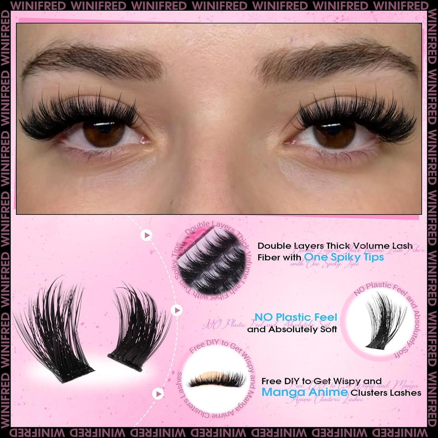 Winifred Fairy Lash Clusters Kit Eyelash Extension Kit Fluffy Lash Clusters 10-18mm D Curly Cluster Eyelash Extensions Volume Wispy Lash Extension Kit Spiky Individual Lashes Kit Lash Bond and Seal