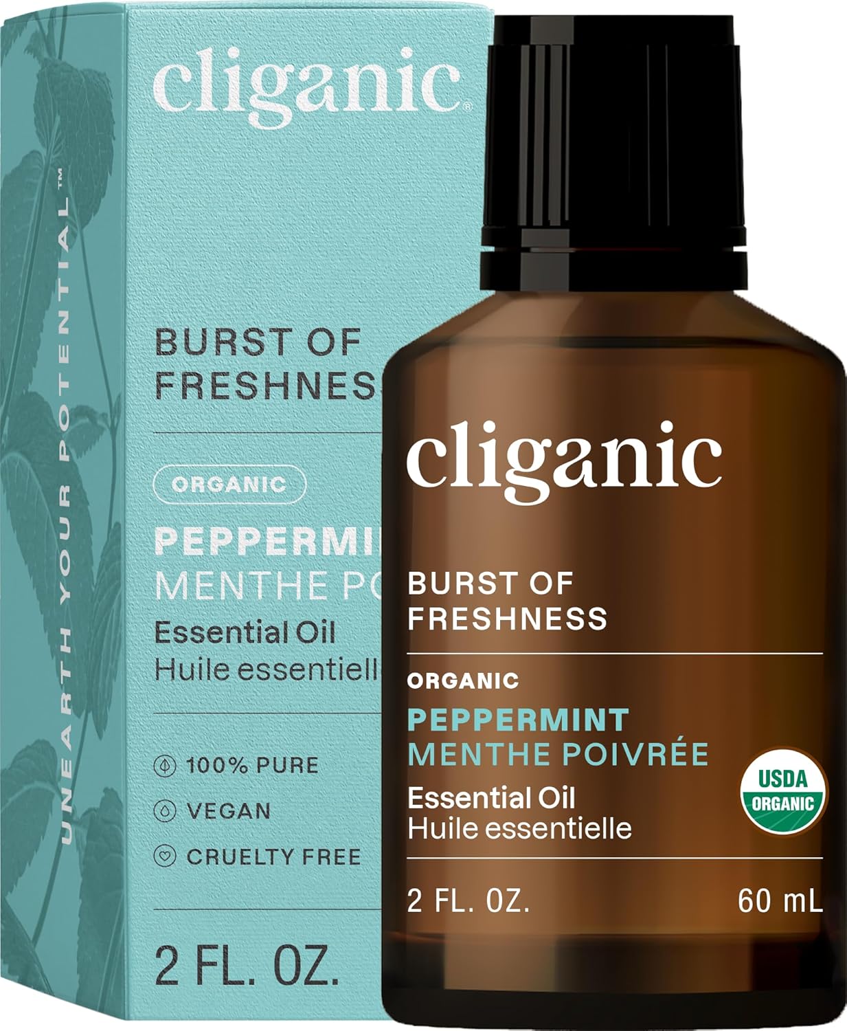 Cliganic Organic Peppermint Essential Oil - 100% Pure Natural for Aromatherapy Diffuser | Non-GMO Verified (Packaging May Vary)
