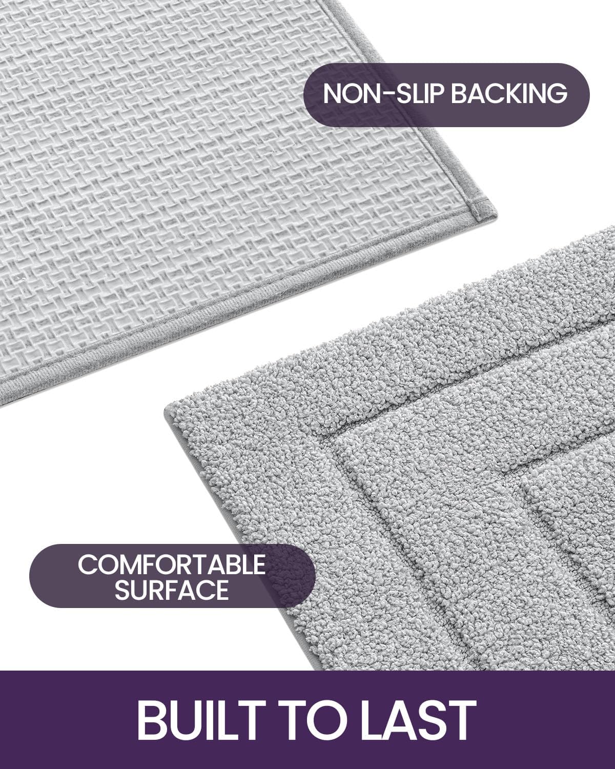 DEXI Bathroom Rug 43x24, Non Slip Washable Bath Mat for Shower Floor, Extra Large Absorbent Soft Bathmat with Rubber Backing, Quick Dry Microfiber Carpet, Light Grey