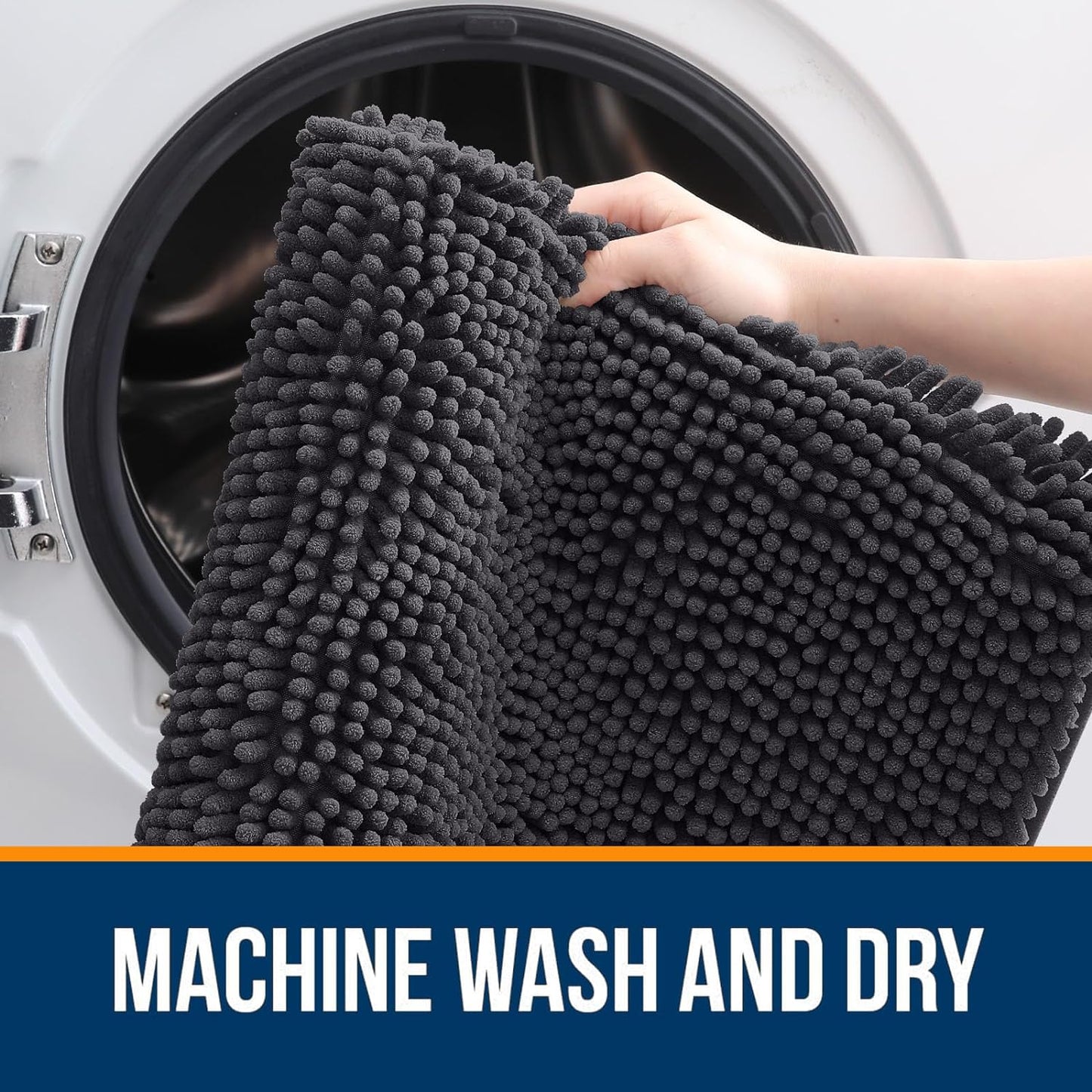 OLANLY Bathroom Rugs 47x32, Extra Soft Absorbent Chenille Bath Rugs, Rubber Backing Quick Dry, Machine Washable Bath Mats for Bathroom Floor, Tub and Shower, Home Decor Accessories, Dark Grey