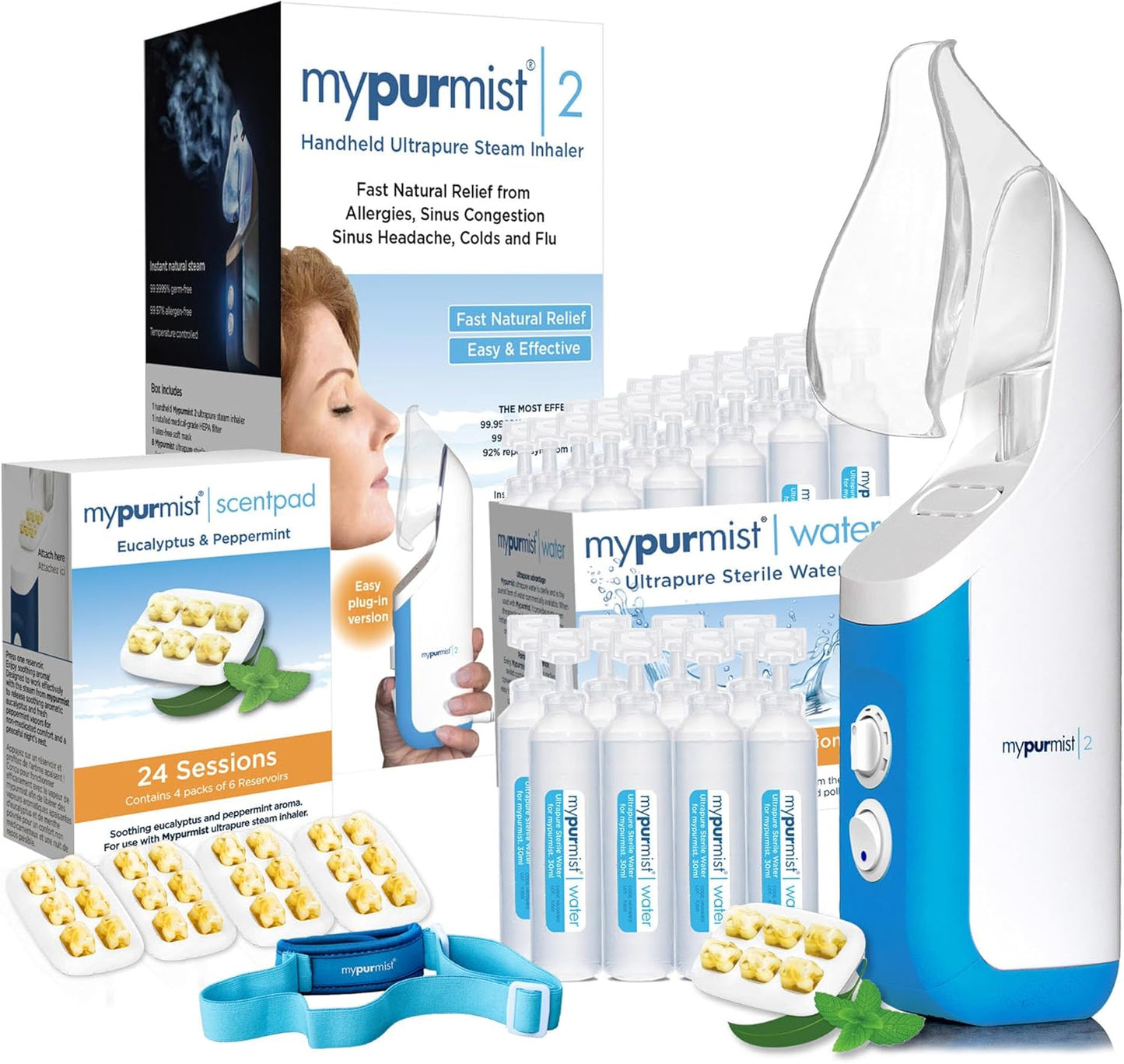 Mypurmist® Premium Value Pack - Handheld Ultrapure Instant Steam Inhaler - Fast Allergy Nasal Congestion Cold Cough Sinus Relief - Vaporizer Humidifier Steamer, Voice Care
