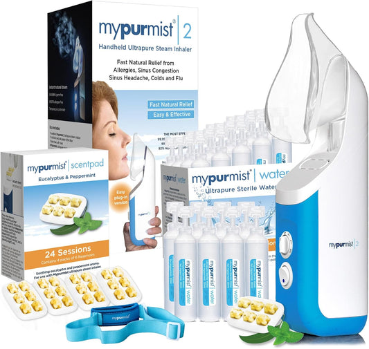Mypurmist® Premium Value Pack - Handheld Ultrapure Instant Steam Inhaler - Fast Allergy Nasal Congestion Cold Cough Sinus Relief - Vaporizer Humidifier Steamer, Voice Care