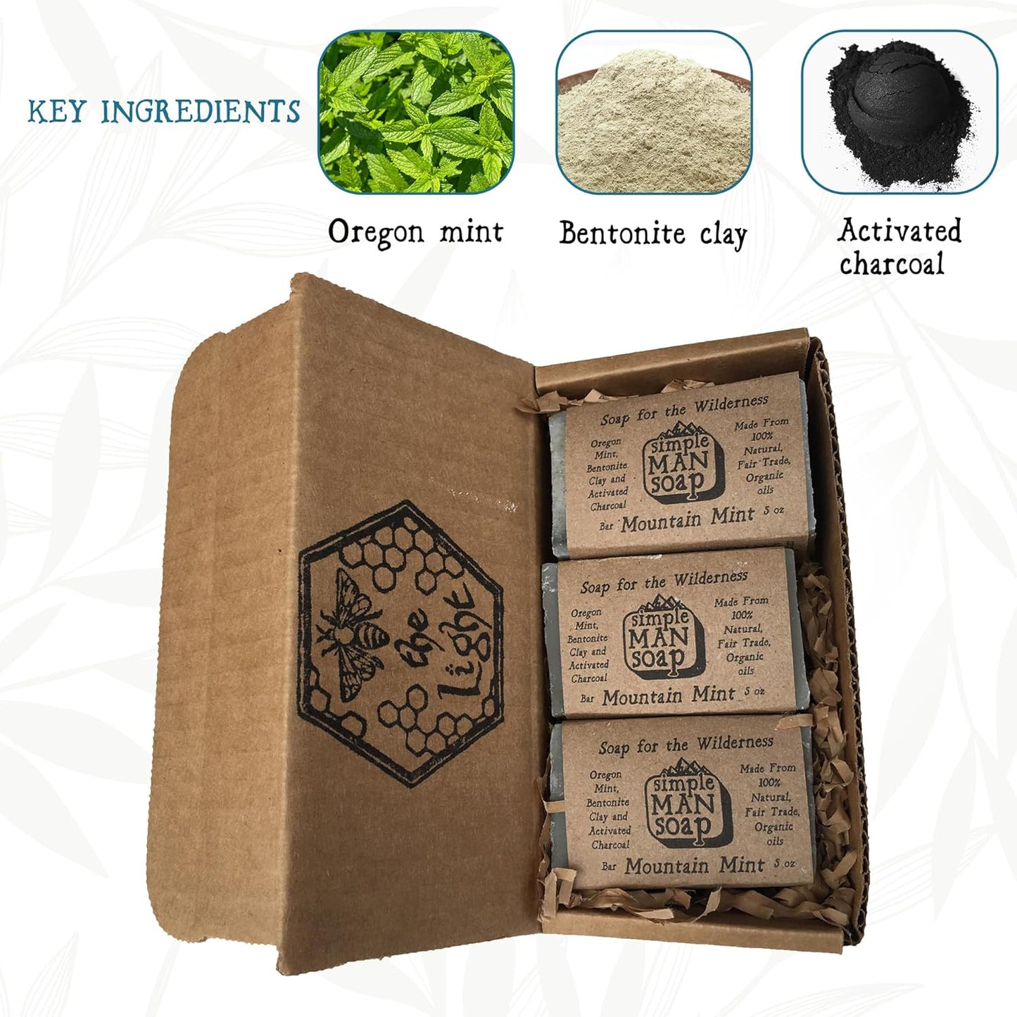 SimpleMan Soap Bar (Mountain Mint) - Men’s soap with Organic & Fair Trade Essential Oils - All Natural, Handmade Man Bath Soap Bars-Pack of Six 2.5 Ounce bars(15 Ounces Total)