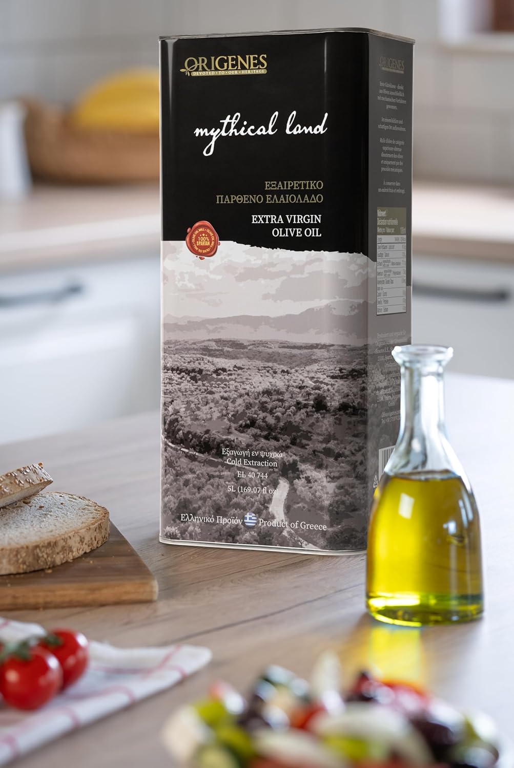 Extra Virgin Olive Oil Tin, Great Taste Cold Pressed, Polyphenol Rich EVOO, KORONEIKI Olive Oil Extra Virgin, EVOO from the Land of Sparta 5lt Tin