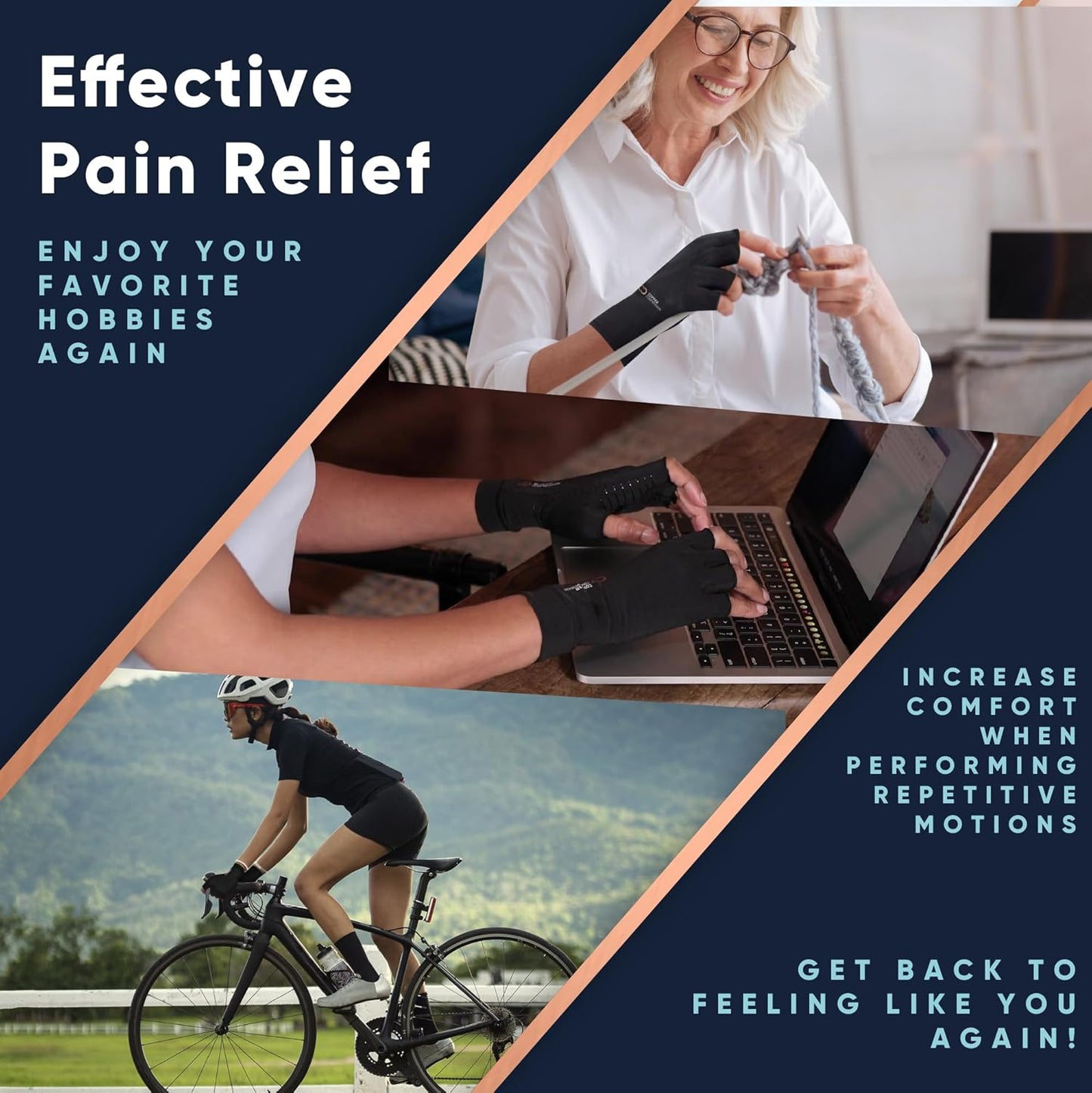 Copper Compression Arthritis Gloves | Fingerless Arthritis Carpal Tunnel Pain Relief Gloves For Men & Women | Hand Support Wrist Brace For Rheumatoid, Tendonitis, Swelling, Crocheting, Typing (M)