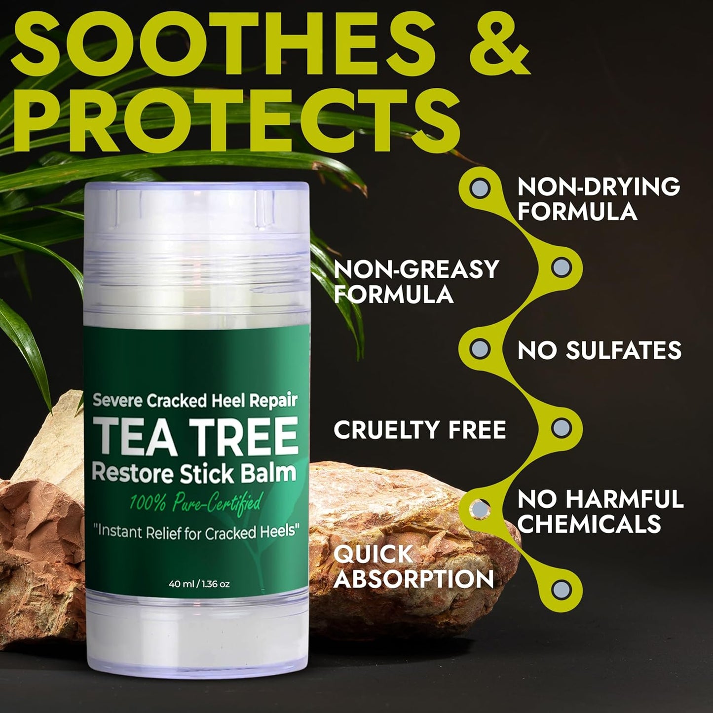 Foot Balm for Dry Cracked Feet | Foot Balm Stick for Dry Cracked Feet Tough Skin on The Heels and Intensely Moisturizing | No Mess Applicator | 2 Pack Stick